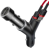 cigarette lighter socket - Baseus Y Type Dual USB Car Charger   Cigarette Lighter Extended Black - 5 nuotrauka