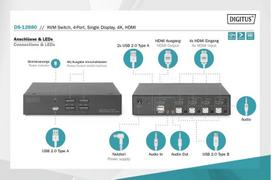 display port laidas - DIGITUS KVM Switch 2x1 HDMI 4-Port Single Display 4K/30Hz FreeSync - 7 nuotrauka