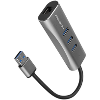 lan sakotuvas - AXAGON HMA-GL3AP 3x USB-A + GLAN, USB3.2 Gen 1 hub, metal, micro USB power, 20cm USB-A cable - 1 nuotrauka