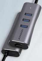 lan sakotuvas - AXAGON HMA-GL3AP 3x USB-A + GLAN, USB3.2 Gen 1 hub, metal, micro USB power, 20cm USB-A cable - 2 nuotrauka