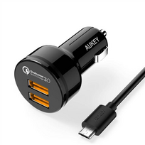 3 usb port charger - Aukey CC-T8 2 USB 3A 36W Black - 4 nuotrauka