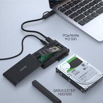 sata to usb - Unitek SolidForce+ USB-C to PCIe/NVMe M.2 SSD Enclosure plus SATA III Adapter with Offline Clone, juoda - 4 nuotrauka