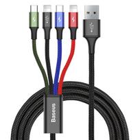 baseus usb type c laidas 2m - Baseus Nylon USB To 2x Lightning/USB Type-C/Micro USB Cable 1.2m Black - 1 nuotrauka