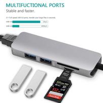 sd korteles skaitytuvas - RoGer USB-C Hub 5in1 USB 3.0 x2 / HDMI / SD card reader / TF card reader - 2 nuotrauka