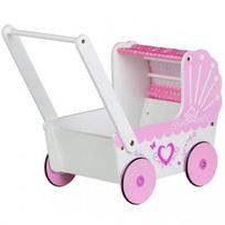 vezimelis stumdukas - EcoToys Wooden Doll Carriage Pink/White - 1 nuotrauka