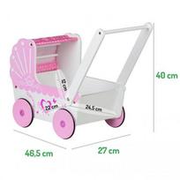 vezimelis stumdukas - EcoToys Wooden Doll Carriage Pink/White - 5 nuotrauka