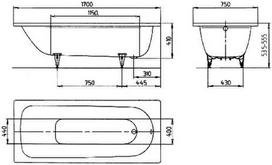 vonios 170x70 - Kaldewei Saniform Plus Bath White 170x70 - 4 nuotrauka