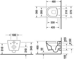 klozetai unitazai - Pakabinamas unitazas Duravit ME By Starck Compact Rimless, su dangčiu, 370x480 mm - 3 nuotrauka