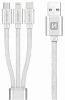 3in1 laidas - Swissten Textile Universal 3in1 USB-C/ Lightning Data MFI/ MircoUSB 1.2m Silver - 1 nuotrauka