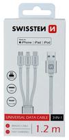 3in1 laidas - Swissten Textile Universal 3in1 USB-C/ Lightning Data MFI/ MircoUSB 1.2m Silver - 2 nuotrauka