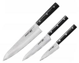 peilis damasko plienas - Samura DAMASCUS 67 Chef’s knives Set of 3pcs. with Wooden handles - 1 nuotrauka