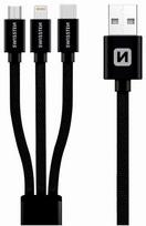 Swissten Textile Universal 3in1 USB-C/ Lightning Data MFI/ MircoUSB 1.2m Black