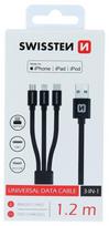 3in1 laidas - Swissten Textile Universal 3in1 USB-C/ Lightning Data MFI/ MircoUSB 1.2m Black - 2 nuotrauka