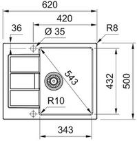franke plautuves tectonite - Franke Sirius 2.0 S2D 611-62 (500), tektonitas, 620 mm x 500 mm x 200 mm - 2 nuotrauka