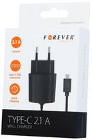 ikrovikliai type 2 - Forever Universal USB Type-C Travel Charger 2.1m Black - 2 nuotrauka