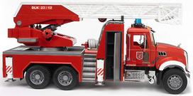 zaislina masina - BRUDER 1:16 gaisrinis automobilis MACK Granite su kopėčiomis ir vandens pompa, 02821 - 3 nuotrauka