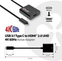 type 1 type 2 adapteris - Club 3D Adapter USB3.1 Type-C To HDMI 4K 60HZ UHD Black - 2 nuotrauka