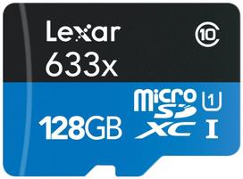 Lexar High-Performance 633x 128 GB, MicroSDXC, Flash memory class 10, With adapter