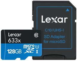 c10 sd - Lexar High-Performance 633x 128 GB, MicroSDXC, Flash memory class 10, With adapter - 3 nuotrauka