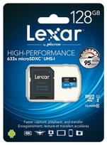 c10 sd - Lexar High-Performance 633x 128 GB, MicroSDXC, Flash memory class 10, With adapter - 4 nuotrauka