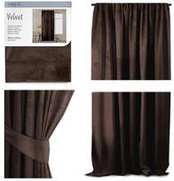 velvet uzuolaidos - AmeliaHome Velvet Pleat Curtains Dark Brown 140x270cm - 3 nuotrauka