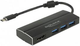 hdmi type c laidas - Delock USB Type-C 3.1 To 3x USB 3.0 + HDMI Adapter - 1 nuotrauka