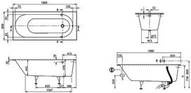 villeroy boch - Villeroy & Boch Oberon Solo Bath with Legs White 180x80 - 8 nuotrauka