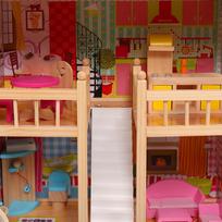 leliu namelis su baldais - Medinis lėlių namelis su baseinu ECOTOYS - 4 nuotrauka