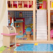 leliu namelis su baldais - Medinis lėlių namelis su baseinu ECOTOYS - 5 nuotrauka