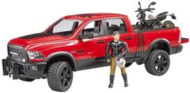 Žaislinis automobilis Bruder Ram 2500 Power Wagon With Ducati Scrambler Desert Sled & Driver 02502, raudona