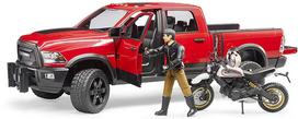 modeliukai dodge - Žaislinis automobilis Bruder Ram 2500 Power Wagon With Ducati Scrambler Desert Sled & Driver 02502, raudona - 2 nuotrauka