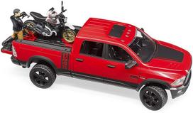 modeliukai dodge - Žaislinis automobilis Bruder Ram 2500 Power Wagon With Ducati Scrambler Desert Sled & Driver 02502, raudona - 4 nuotrauka