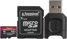 uhs ii - Atminties kortelė Kingston Canvas React Plus 64GB microSDXC UHS-II Class 10 w/Adapters - 1 nuotrauka