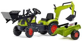 automobilis pedalinis - Automobilis su pedalais Falk Claas Backhoe With Excavator And Trailer, žalias - 1 nuotrauka