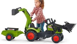 automobilis pedalinis - Automobilis su pedalais Falk Claas Backhoe With Excavator And Trailer, žalias - 3 nuotrauka