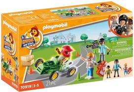 zaislas gydytojo - Playmobil PLAYMOBIL 70919 ANTIS ON IŠKVIETIMAS – Greitosios pagalbos gydytojo veiksmai. Padėkite lenktynininkui!, statybinis žaislas - 1 nuotrauka