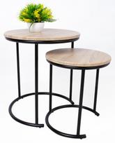 2 ju kavos staliuku komplektas - Kavos staliukas Home4you Elto 2-Piece, juodas/šviesiai ruda, 445 mm x 445 mm x 500 mm - 2 nuotrauka