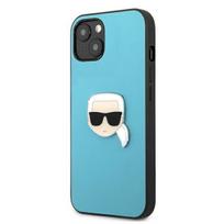apple iphone 13 odinis deklas - Karl Lagerfeld Leather Karl Head Metal Logo iPhone 13 Mini, apple iphone 13 mini, žydra - 2 nuotrauka