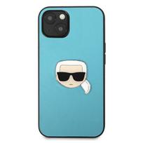 apple iphone 13 odinis deklas - Karl Lagerfeld Leather Karl Head Metal Logo iPhone 13 Mini, apple iphone 13 mini, žydra - 3 nuotrauka
