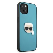 apple iphone 13 odinis deklas - Karl Lagerfeld Leather Karl Head Metal Logo iPhone 13 Mini, apple iphone 13 mini, žydra - 4 nuotrauka
