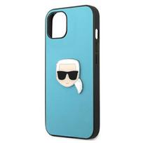 apple iphone 13 odinis deklas - Karl Lagerfeld Leather Karl Head Metal Logo iPhone 13 Mini, apple iphone 13 mini, žydra - 6 nuotrauka