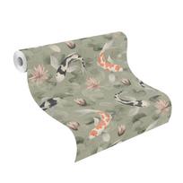 Tapetai Rasch Kimono 409437, viniliniai, balta/juoda/žalia/oranžinė