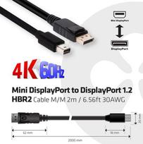 displayport kabelis 2.1 club3d - Club 3D DisplayPort 1.2 to Mini DisplayPort 2m Black - 3 nuotrauka