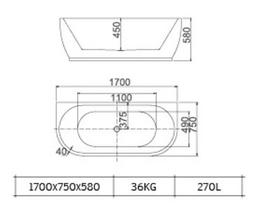 vonia masterjero - Masterjero 3807, Akrilas, 1700 mm x 750 mm x 580 mm - 2 nuotrauka