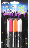 neoniniai dazai veidui - Dažai veidui AMOS NEON šviečiantys tamsoje, 3 spalvų - 1 nuotrauka