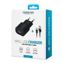 dc pakrovejas - Forever TC-01 USB Wall Charger 2A + USB Type-C 1.2m Black - 3 nuotrauka
