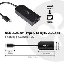 usb kabelis 10m - Club 3D Network Adapter USB-C 3.2 Gen1 To RJ45 2.5Gbps Black - 3 nuotrauka