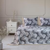 lovatieses 220x240 - Lovatiesė DecoKing Tropical Leaves, balta/pilka, 240 cm x 220 cm - 6 nuotrauka