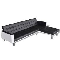 Sofa-lova VLX Faux Leather L-Shaped, balta/juoda, dešininė, 218 x 155 x 69 cm