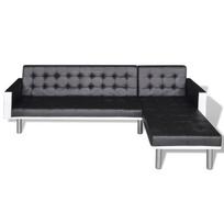 sofos lovos oda - Sofa-lova VLX Faux Leather L-Shaped, balta/juoda, dešininė, 218 x 155 x 69 cm - 2 nuotrauka